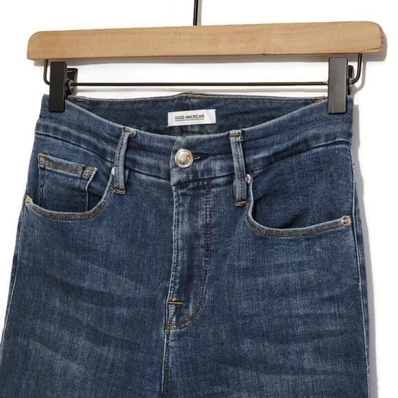 GOOD AMERICAN Good Legs Crop High Rise Raw Hem Distressed Denim Jean Size 25 - Picture 3 of 13